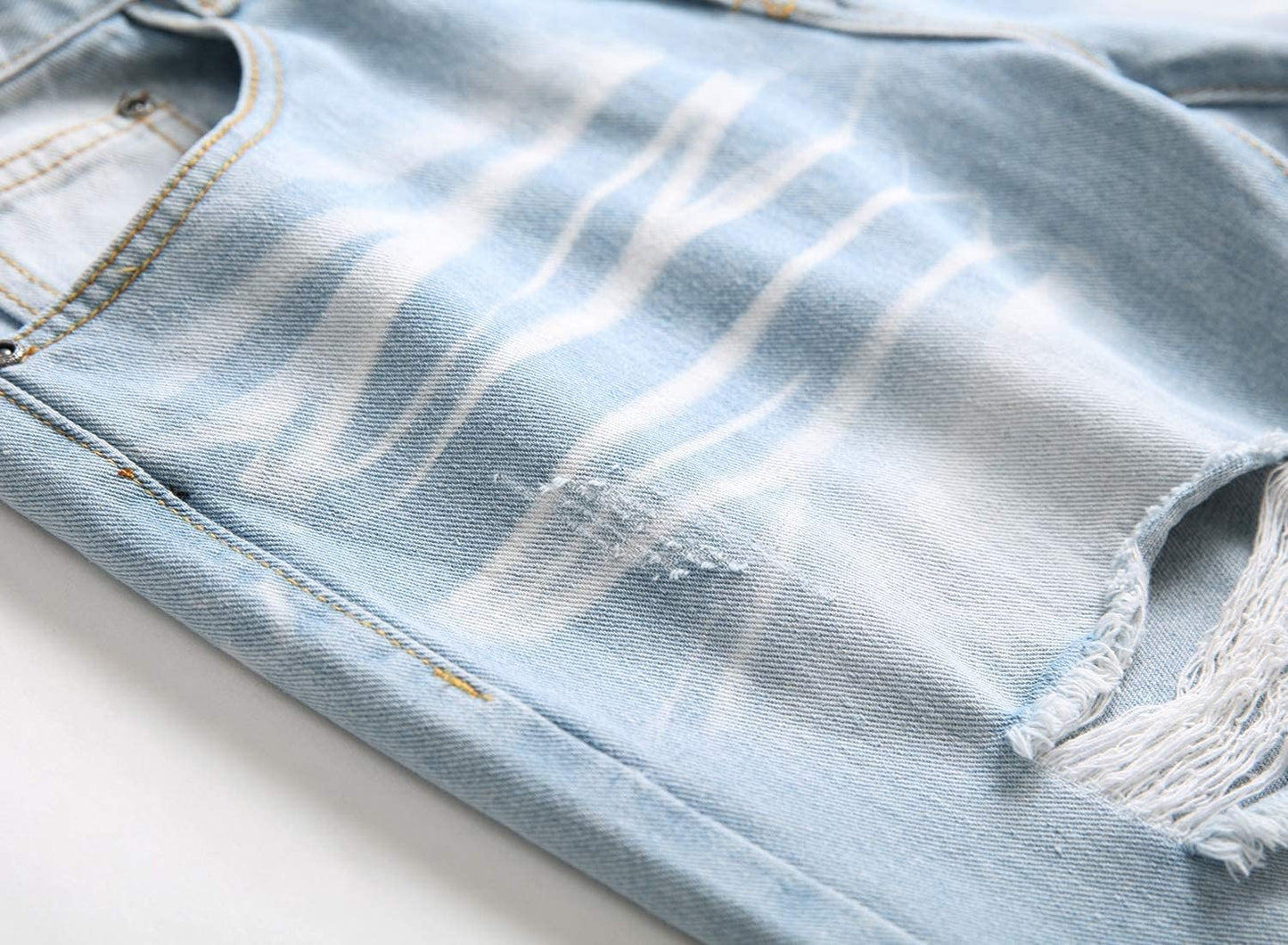 Men'S Ripped Distressed Destroyed Straight Fit Washed Denim Jeans Pants