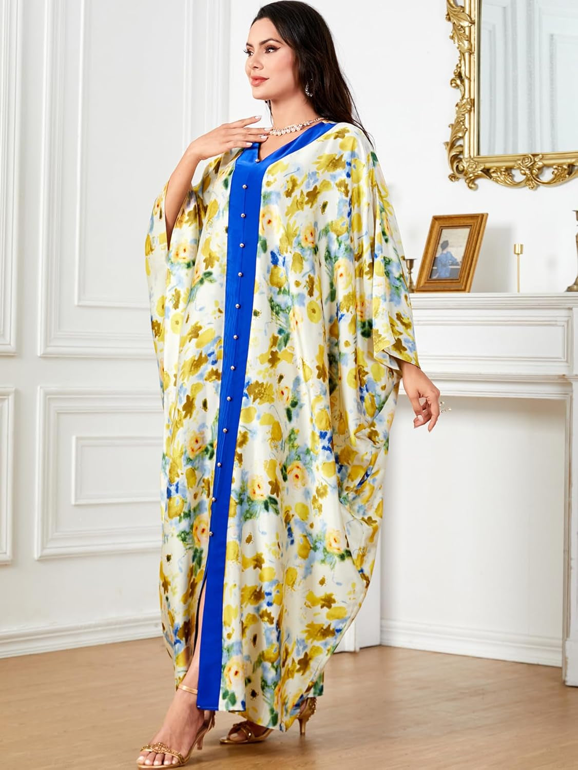 Women Muslim Maxi Dress Abaya - Lady Long Sleeve Maxi Dress Dubai Gown Jalabiya One Size