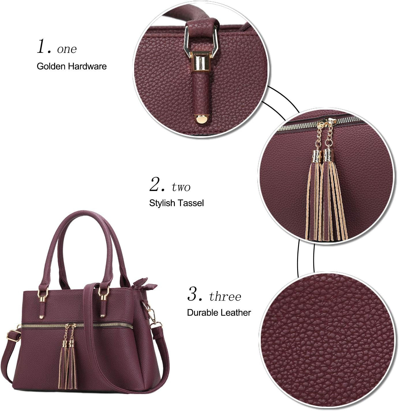 Women Satchel Bags Handle Shoulder Handbags and Purses Pockets Zipper Leather Crossbody Bags