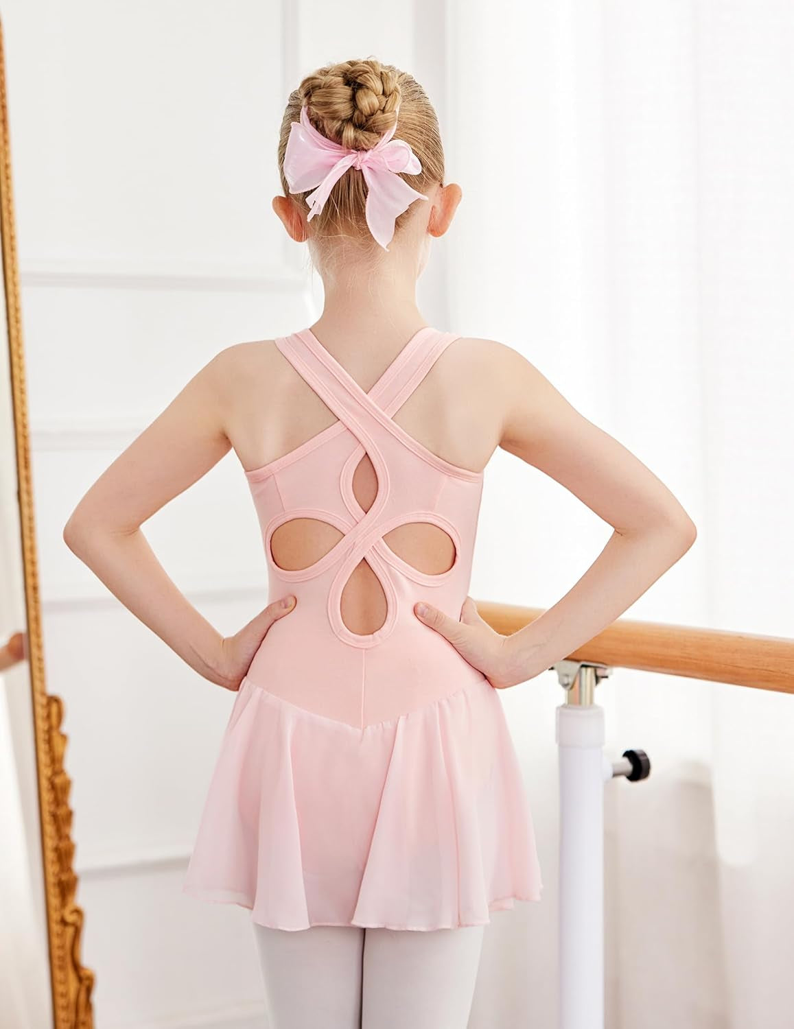 Kid Girls Hollow Back Ballet Leotard with Skirt Sleeveless Dance Dresses