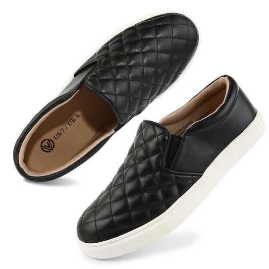 Womens Loafers Slip on Sneakers for Women Comfort Low Top Casual Shoes with Memory Foam Black Size 8.5