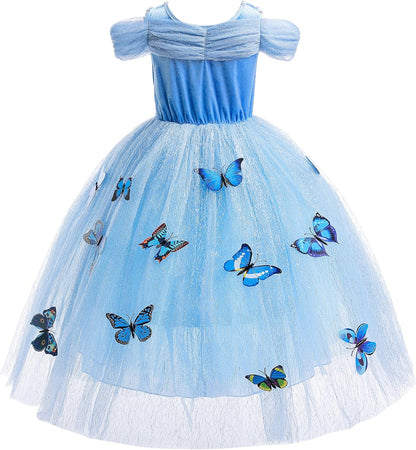 Girls' Princess Dress Costume Christmas Halloween Fancy Dresses up Butterfly Size 4T Blue