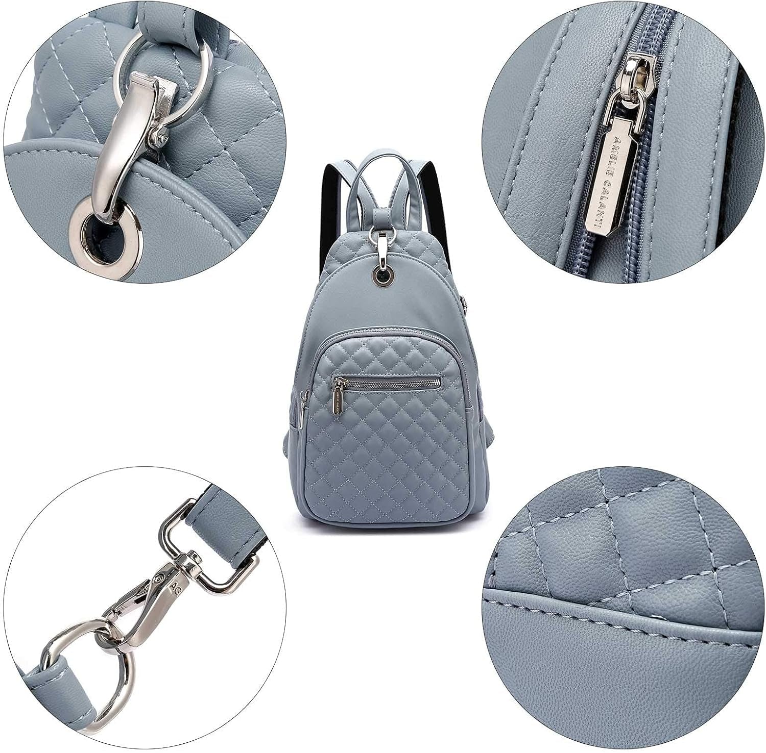 PU Leather Small Backpack Purse for Women,Small Crossbody Sling Bag Multipurpose Chest Bag for Women Cycling (Blue)
