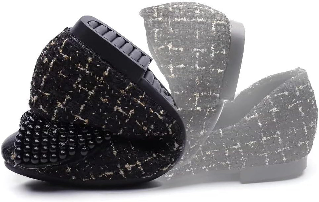 Women'S Classic Ballet Flat Shoes Bow Plaid Skirt Square Head Comfortable Non Slip Wedding Flat Shoes Women'S Dress Flat Shoes Black Size9