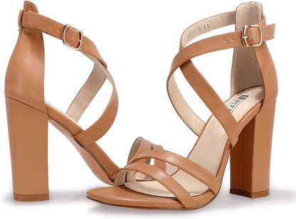 Women'S Chunky High Heel Sandal Strappy Open Toe Ankle Strap Dress Shoes for Women Bridesmaid Ladies in Wedding Bridal Evening Homecoming Prom