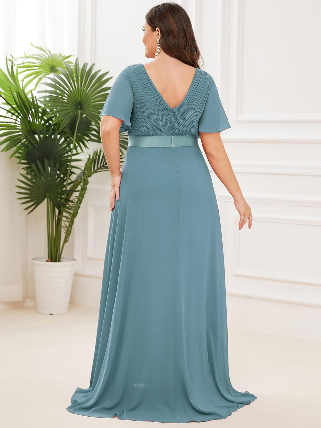 Women'S Double V-Neck Chiffon Formal Dresses plus Size Bridesmaid Dress 09890-DA
