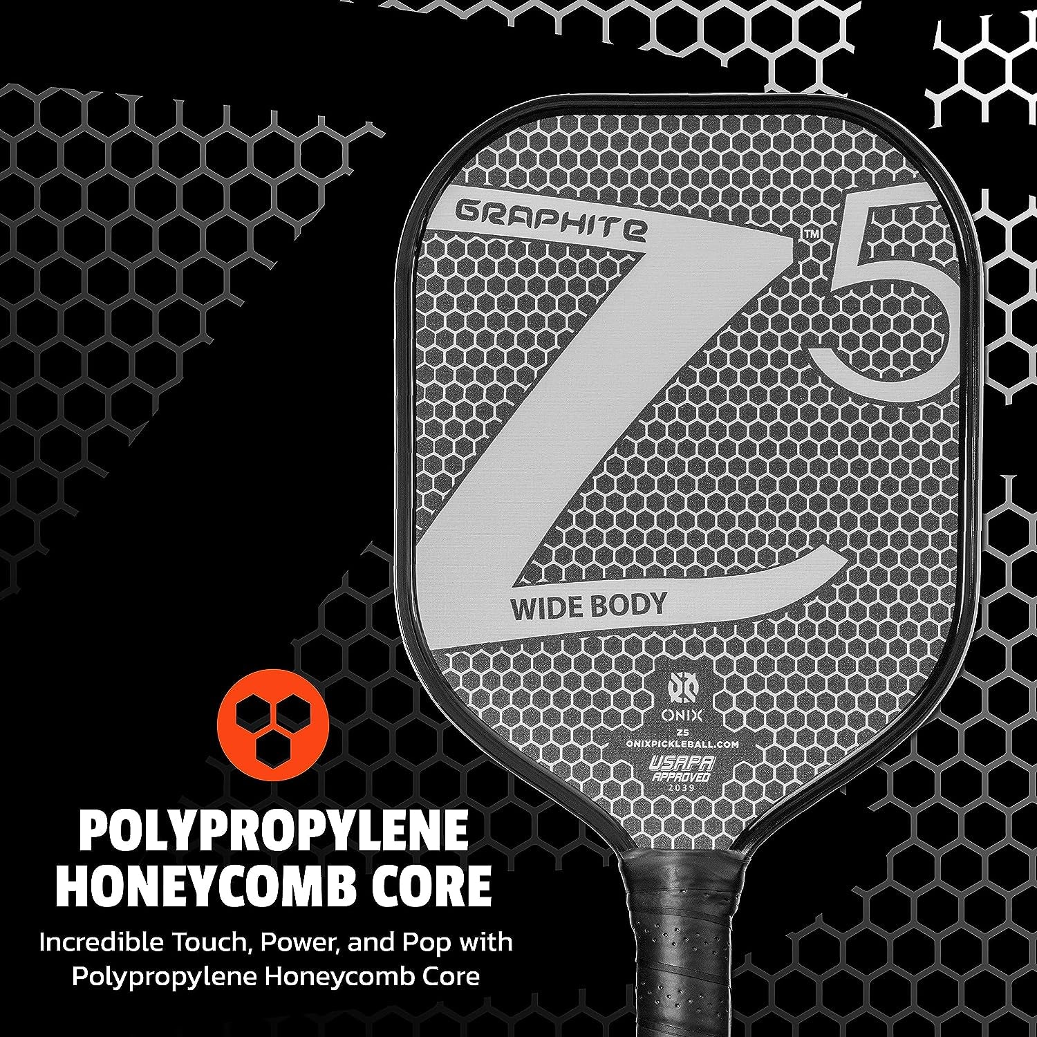 Graphite Z5 Pickleball Paddle (Graphite Carbon Fiber Face with Rough Texture Surface, Cushion Comfort Grip and Nomex Honeycomb Core for Touch, Control, and Power),White