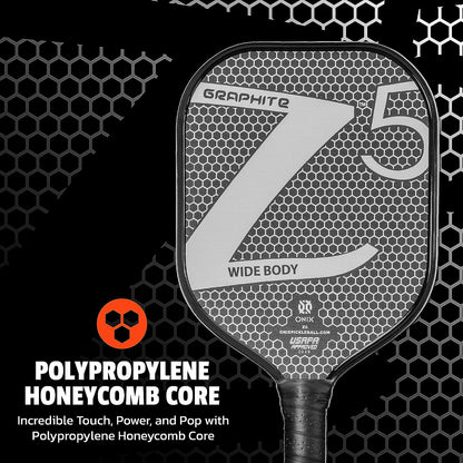 Graphite Z5 Pickleball Paddle (Graphite Carbon Fiber Face with Rough Texture Surface, Cushion Comfort Grip and Nomex Honeycomb Core for Touch, Control, and Power),White
