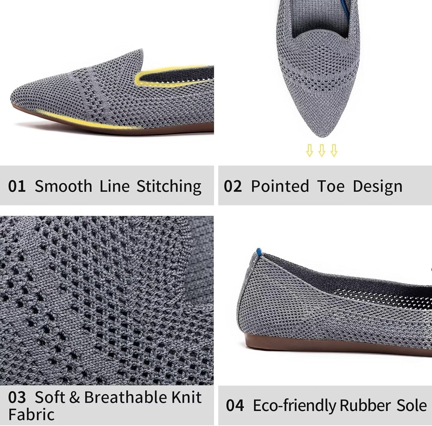 Womens Pointed Toe Flats Knit Dress Shoes Comfort Women Shoes Slip on Shoes for Woman Classic Softable Shoes Low Wedge