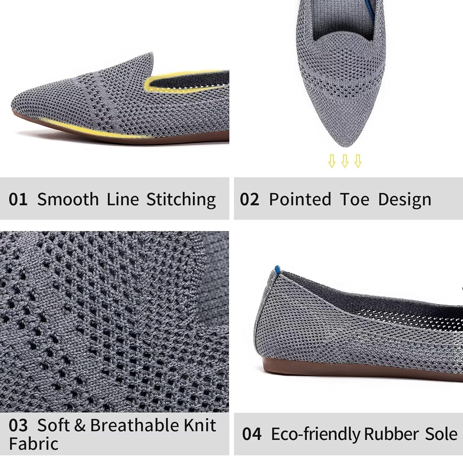 Womens Pointed Toe Flats Knit Dress Shoes Comfort Women Shoes Slip on Shoes for Woman Classic Softable Shoes Low Wedge