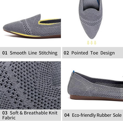 Womens Pointed Toe Flats Knit Dress Shoes Comfort Women Shoes Slip on Shoes for Woman Classic Softable Shoes Low Wedge