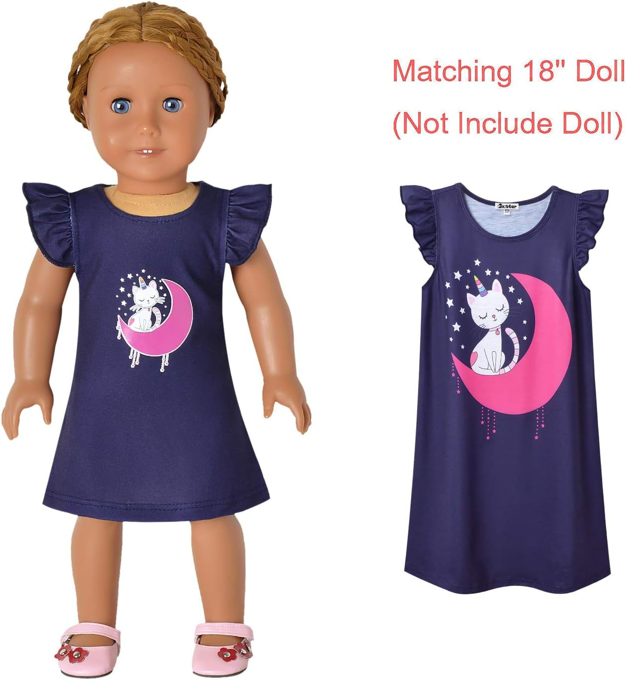 Matching Girls&Doll Nightgowns Pajamas Princess Sleepwear Flutter Sleeve Night Dresses