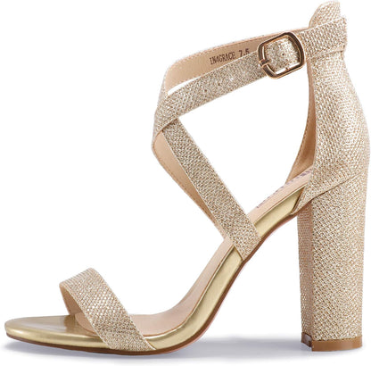 Women'S Chunky High Heel Sandal Strappy Open Toe Ankle Strap Dress Shoes for Women Bridesmaid Ladies in Wedding Bridal Evening Homecoming Prom