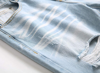 Men'S Ripped Distressed Destroyed Straight Fit Washed Denim Jeans Pants