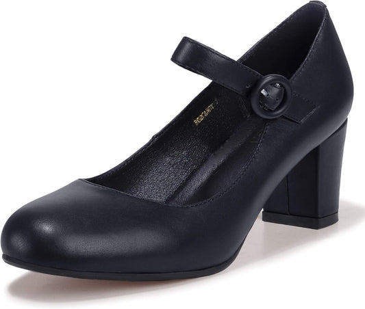 Women'S Candy Dress Mary Jane Shoes Low Block Heels Closed round Toe Office Work Church Wedding Pumps