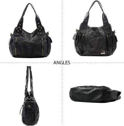 Washed Leather Hobo Bags for Women Roomy Handbags with Crossbody Strap
