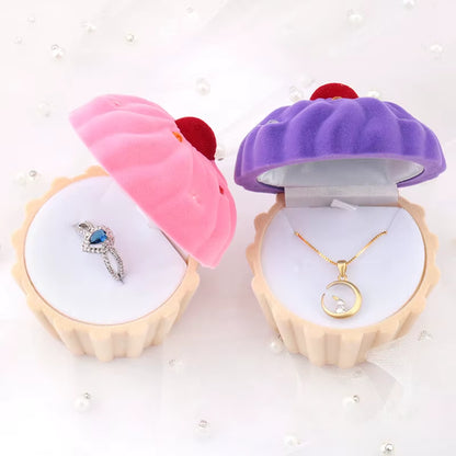 1 Piece Lovely Cake Gift Box Holder Jewelry Box Case Velvet Wedding Ring Box for Earrings Necklace Display & Packaging 2 Colors