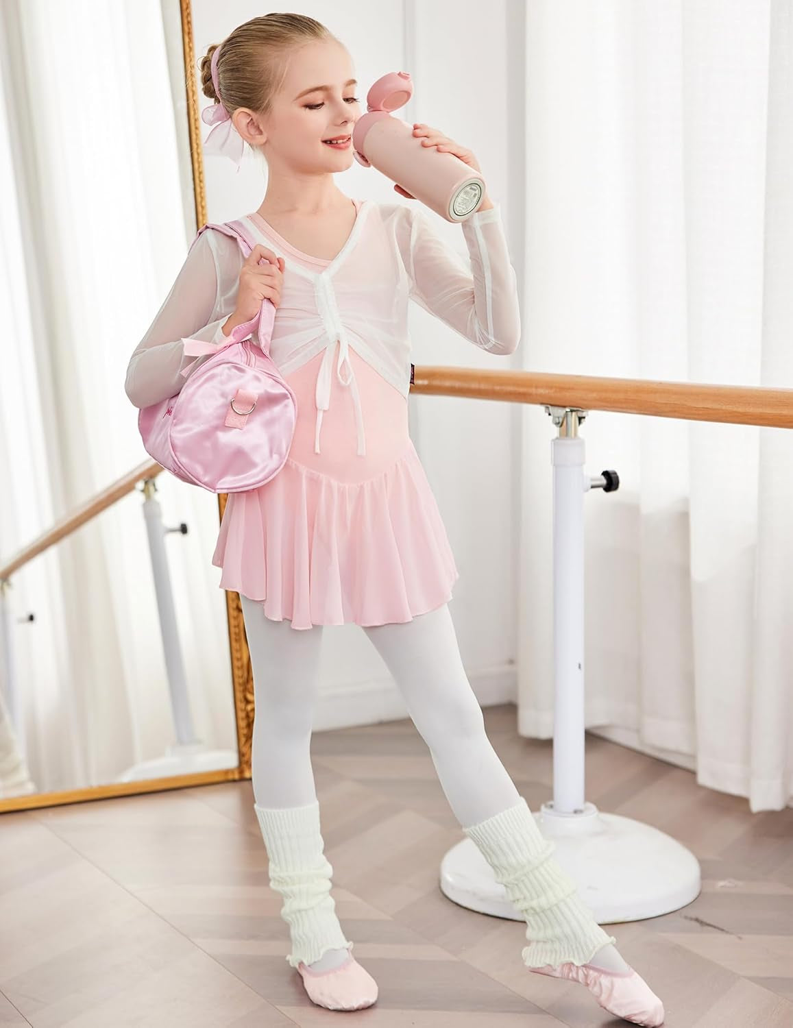 Kid Girls Hollow Back Ballet Leotard with Skirt Sleeveless Dance Dresses