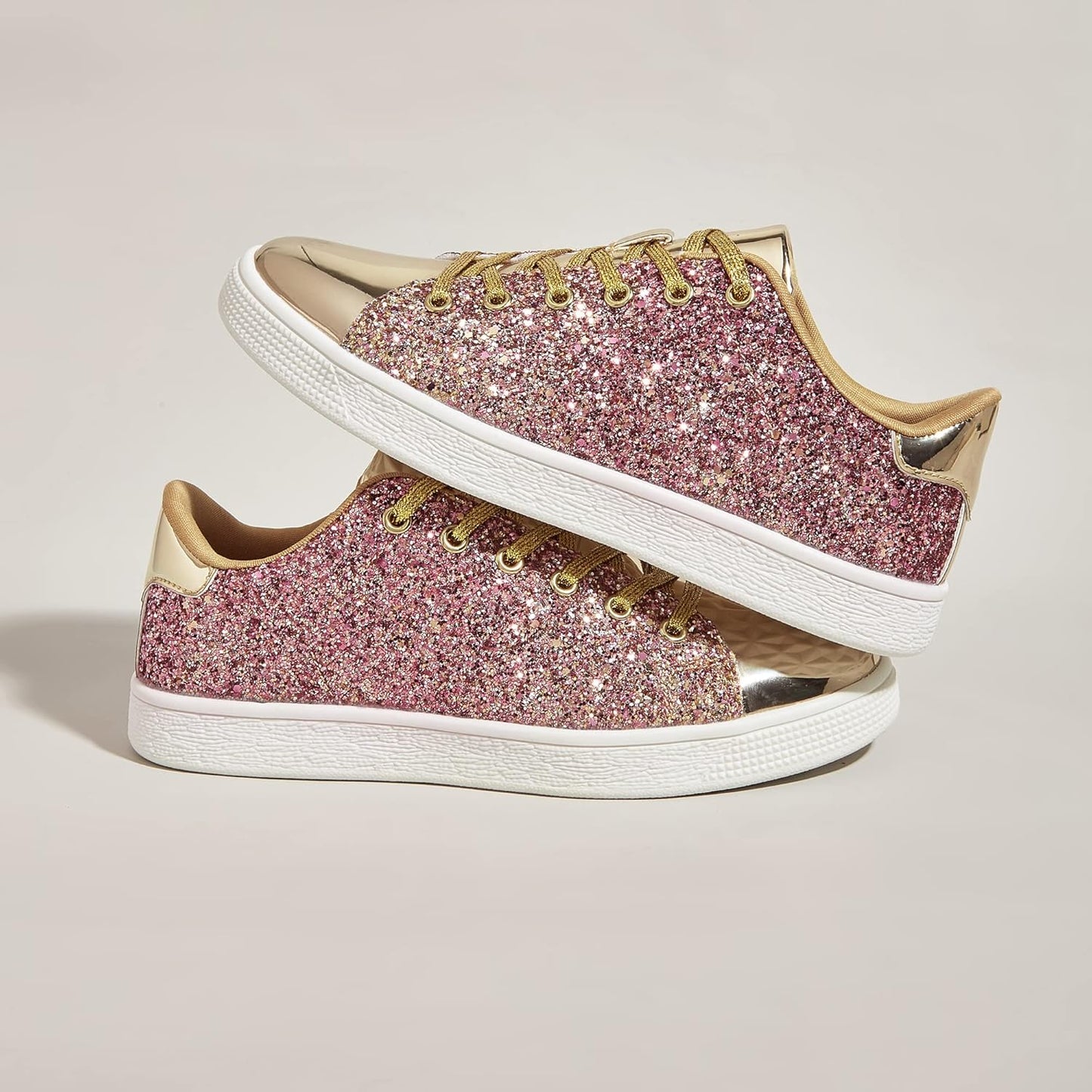 Glitter Shoes Sparkly Bling Shiny Bedazzled Lace up Fashion Sneakers for Women