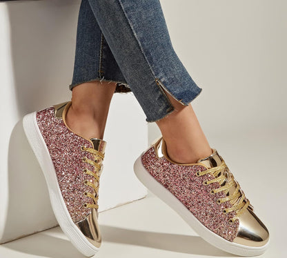 Glitter Shoes Sparkly Bling Shiny Bedazzled Lace up Fashion Sneakers for Women