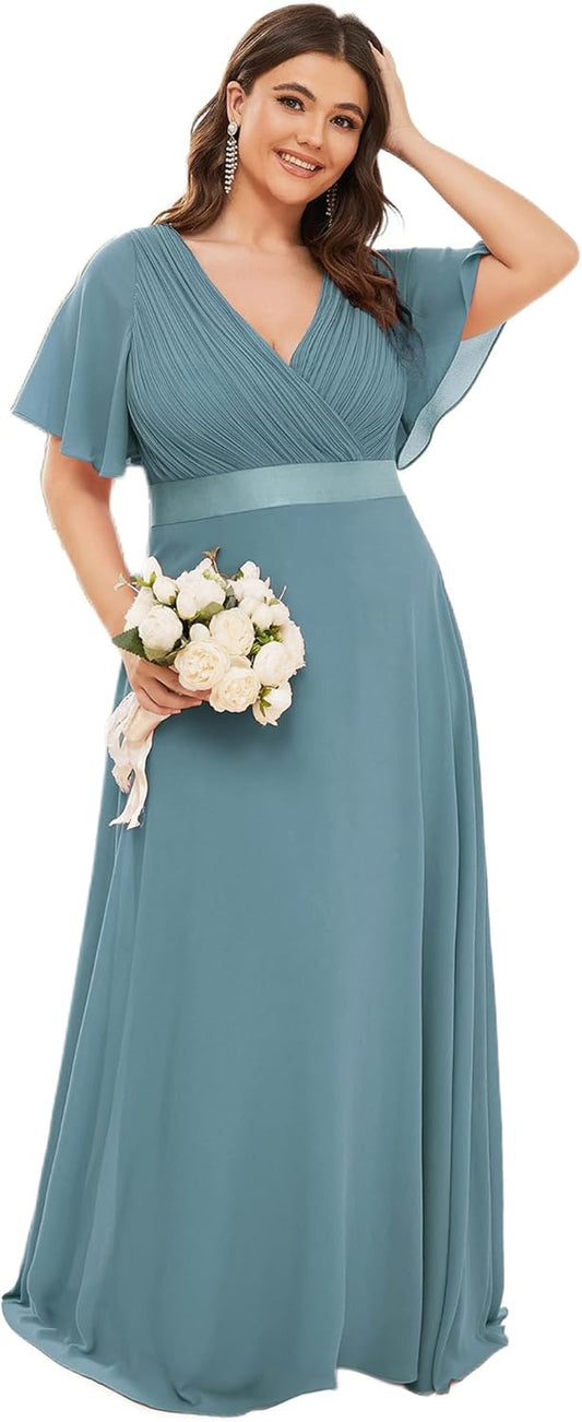 Women'S Double V-Neck Chiffon Formal Dresses plus Size Bridesmaid Dress 09890-DA