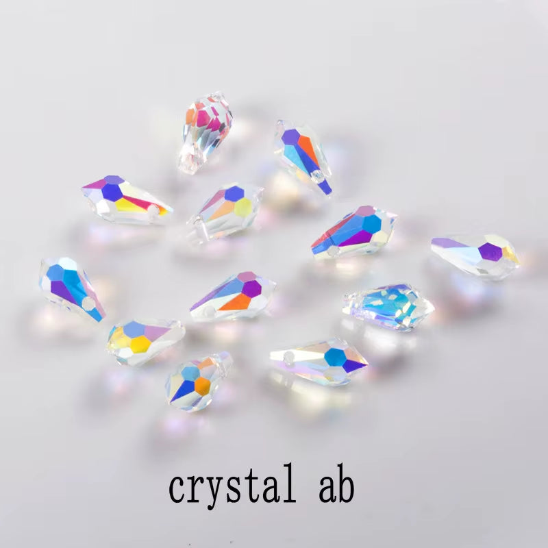 5.5X11Mm,6.5X13Mm Faceted Glass Teardrop Beads Pointed Back Multicolor Cross Hole Crystal Beads for Jewelry Making Wholesale