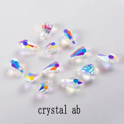 5.5X11Mm,6.5X13Mm Faceted Glass Teardrop Beads Pointed Back Multicolor Cross Hole Crystal Beads for Jewelry Making Wholesale
