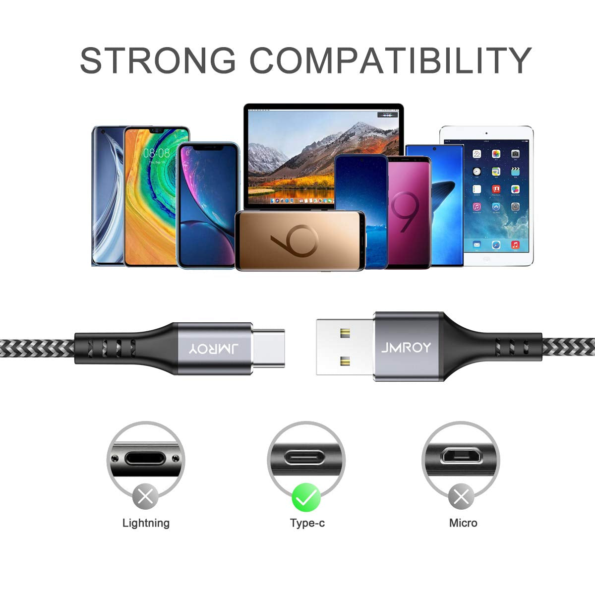 USB C Cable, [10FT] QC 3.0 Fast Charging USB Type C Cable,Braided Phone Charger USB-C Cable for Samsung Galaxy S10 S9 S8 plus Note 10, Huawei P20, P10, LG G7 Google Pixel Moto Sony Xperia Etc