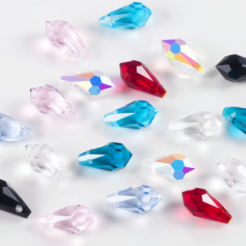 5.5X11Mm,6.5X13Mm Faceted Glass Teardrop Beads Pointed Back Multicolor Cross Hole Crystal Beads for Jewelry Making Wholesale