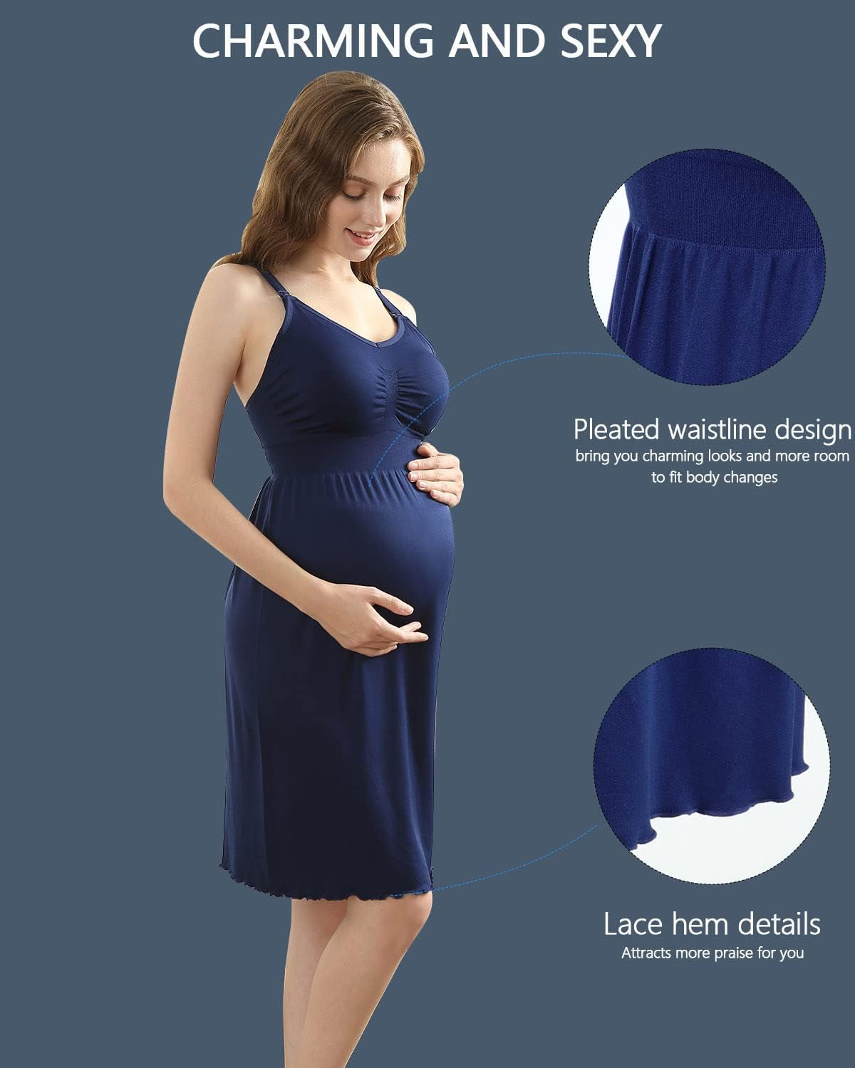 Nursing Gowns with Built-In Nursing Bra-3-Pack Breastfeeding Night Gown-Comfort Soft for Labor Postpartum Hospital