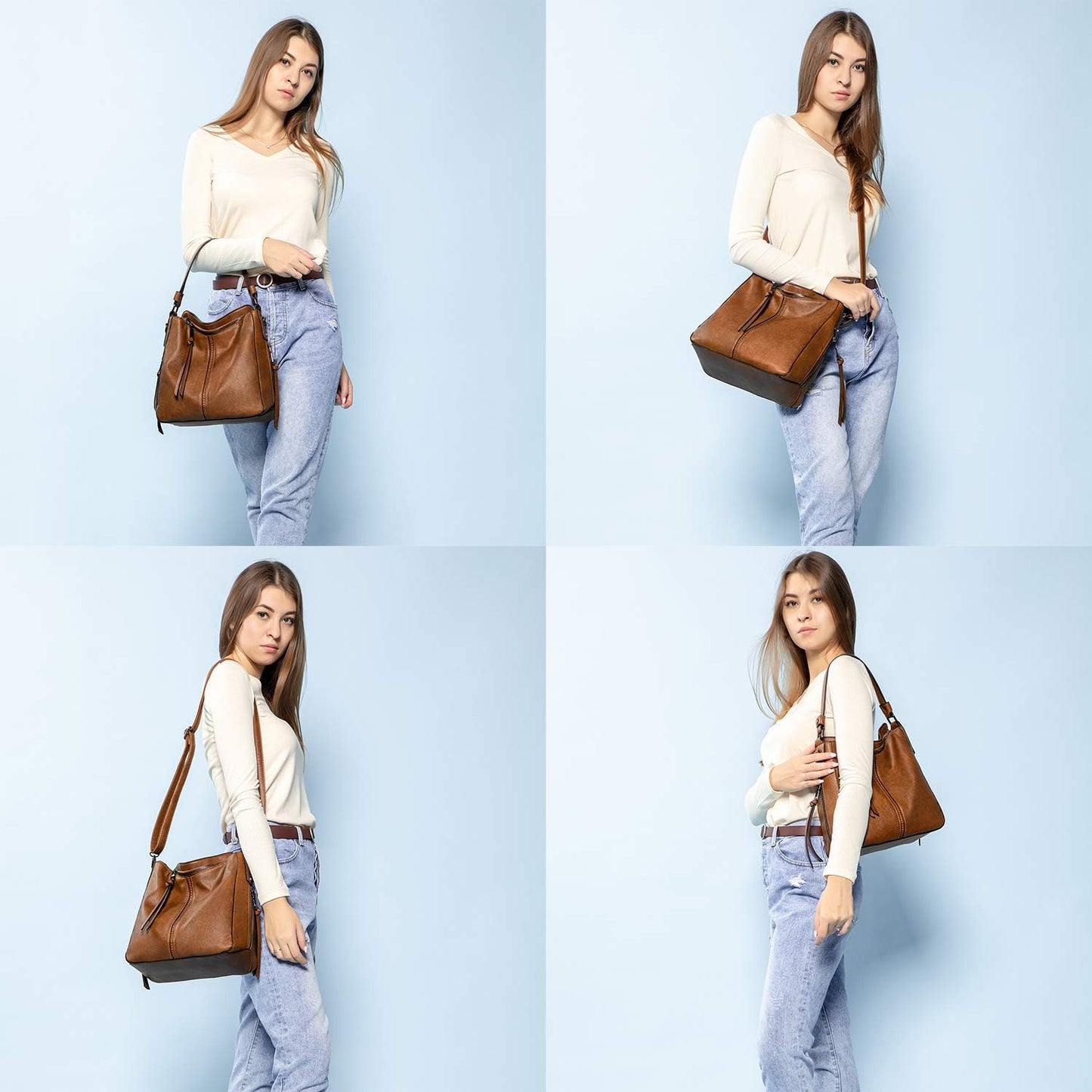 Hobo Crossbody Bags for Women Designer Faux Leather Hobo Handbags Retro Large Size Shoulder Bag Bucket Purse