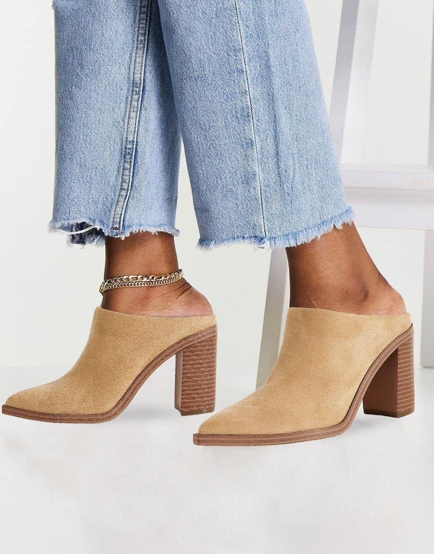 Womens Chunky Heels Mules Backless Closed Toe Slip on Stacked Block Heel Booties