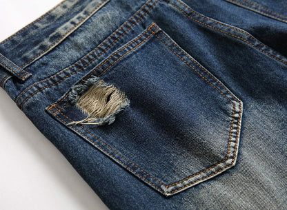 Men'S Ripped Distressed Destroyed Straight Fit Washed Denim Jeans Pants