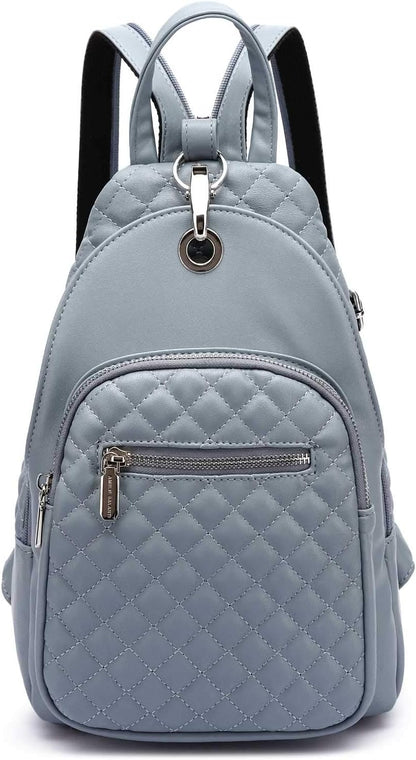 PU Leather Small Backpack Purse for Women,Small Crossbody Sling Bag Multipurpose Chest Bag for Women Cycling (Blue)