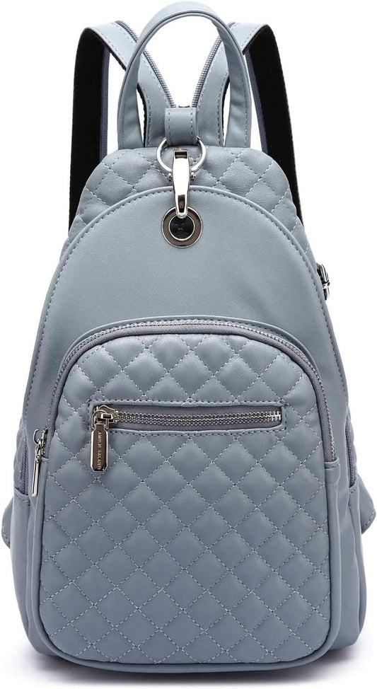 PU Leather Small Backpack Purse for Women,Small Crossbody Sling Bag Multipurpose Chest Bag for Women Cycling (Blue)