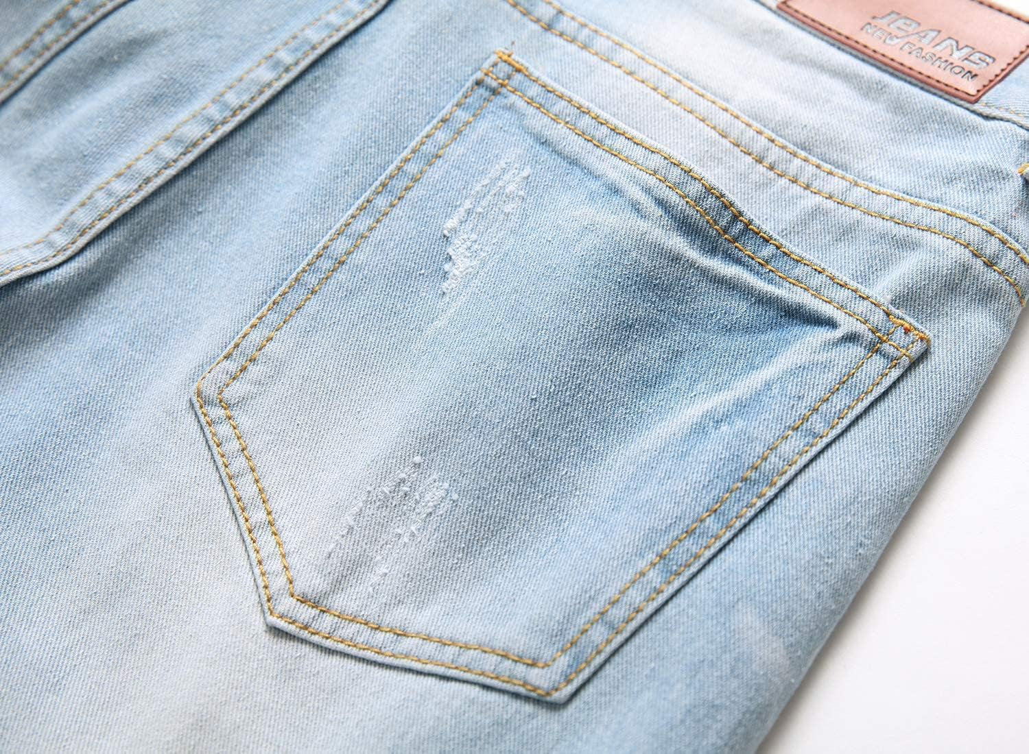 Men'S Ripped Distressed Destroyed Straight Fit Washed Denim Jeans Pants