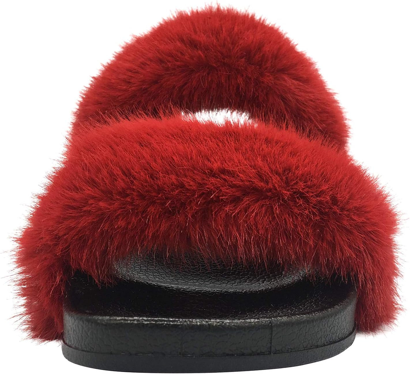Fluffy Fur Slides for Women Single/Double Band Faux Fur Decor with Glitter Rhinestones Sliders Two Strap Slide Open Toe Slippers Fur Slides for Women Fluffy Sandals