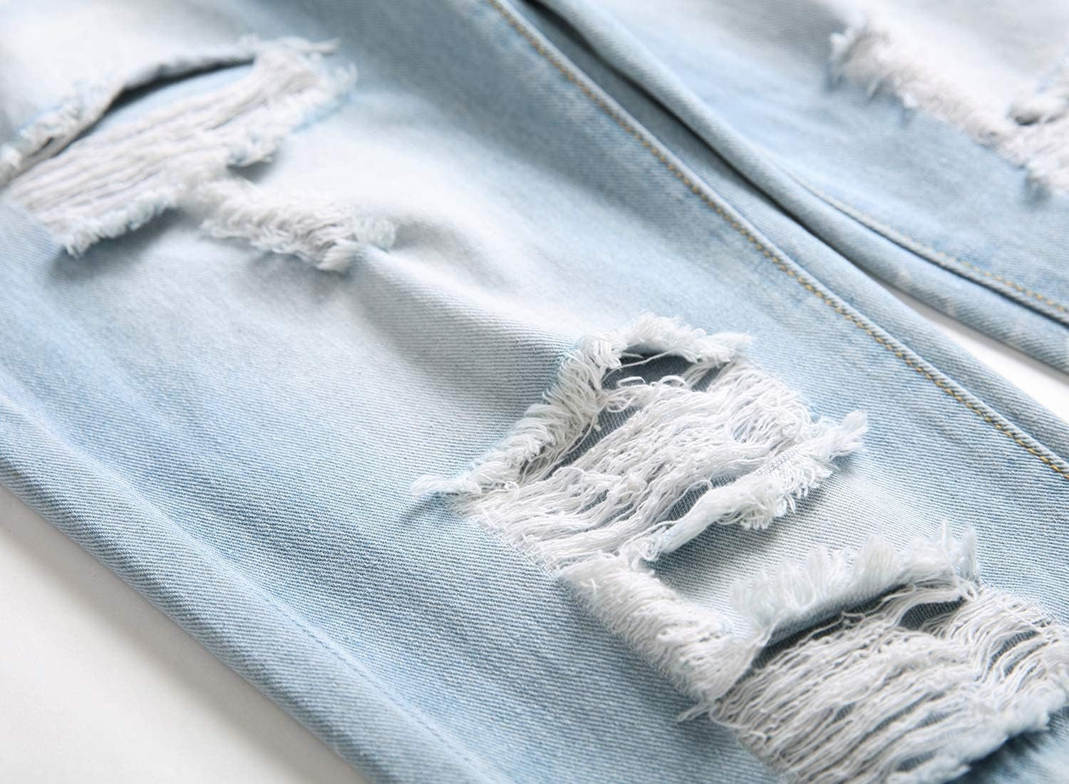 Men'S Ripped Distressed Destroyed Straight Fit Washed Denim Jeans Pants