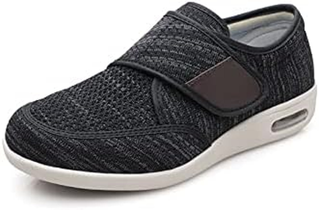 Diabetic Shoes for Elderly Men Width X-Wide Casual Shoes for Men Swollen Feet Adjustable Large Size Walking Shoes Non-Slip Fattening and Widening Black Grey 8