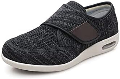 Diabetic Shoes for Elderly Men Width X-Wide Casual Shoes for Men Swollen Feet Adjustable Large Size Walking Shoes Non-Slip Fattening and Widening Black Grey 8