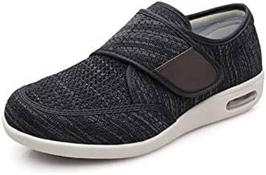 Diabetic Shoes for Elderly Men Width X-Wide Casual Shoes for Men Swollen Feet Adjustable Large Size Walking Shoes Non-Slip Fattening and Widening Black Grey 8