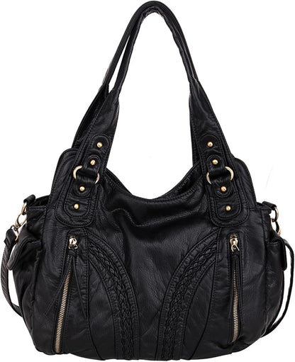 Washed Leather Hobo Bags for Women Roomy Handbags with Crossbody Strap