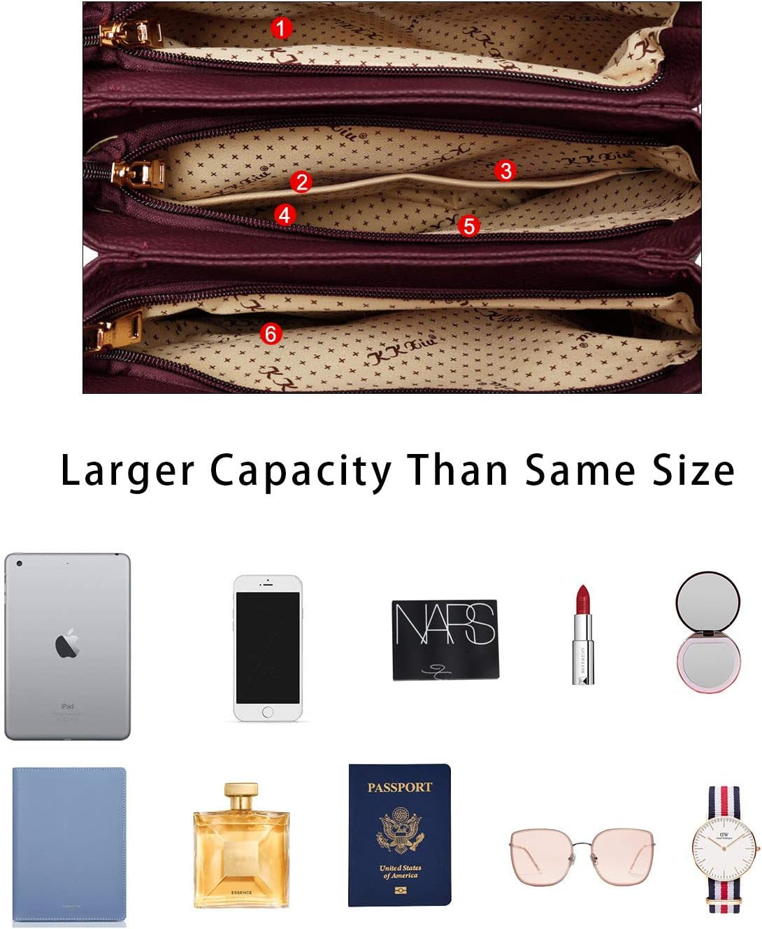 Women Satchel Bags Handle Shoulder Handbags and Purses Pockets Zipper Leather Crossbody Bags