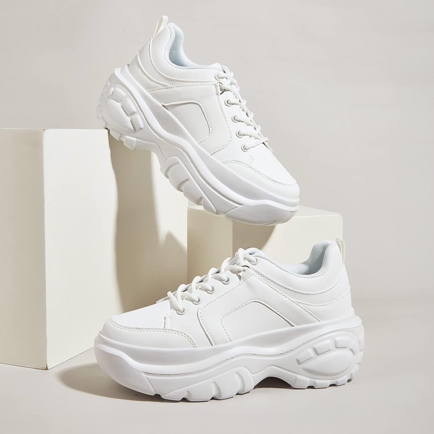 Women Chunky Platform Dad Colorblock White Neon Green Fuchsia Hologram Silver Casual Lace-Up Walking Sneakers
