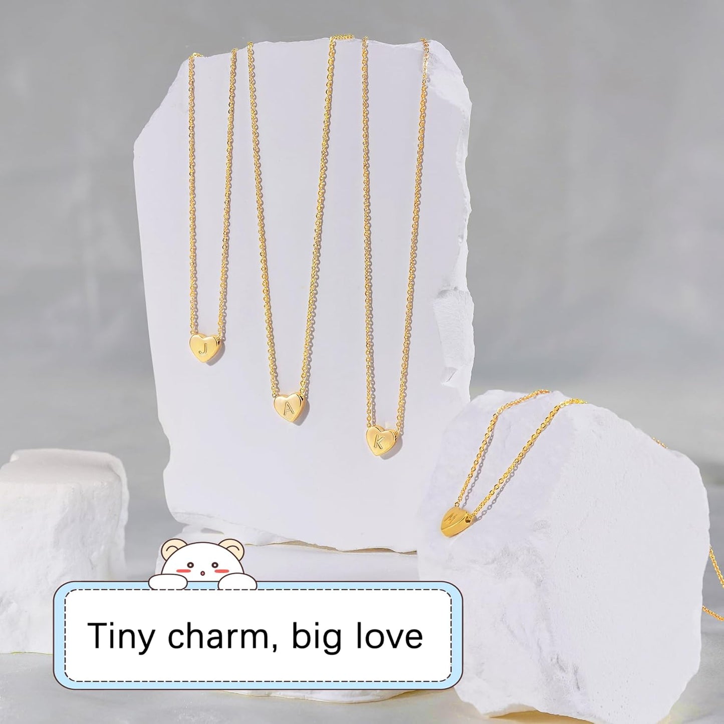 Heart Initial Necklaces for Women Girls - 14K-Gold-Plated Heart Pendant Letter Alphabet Necklace Letter Initial Necklace Gifts for Girls Teens