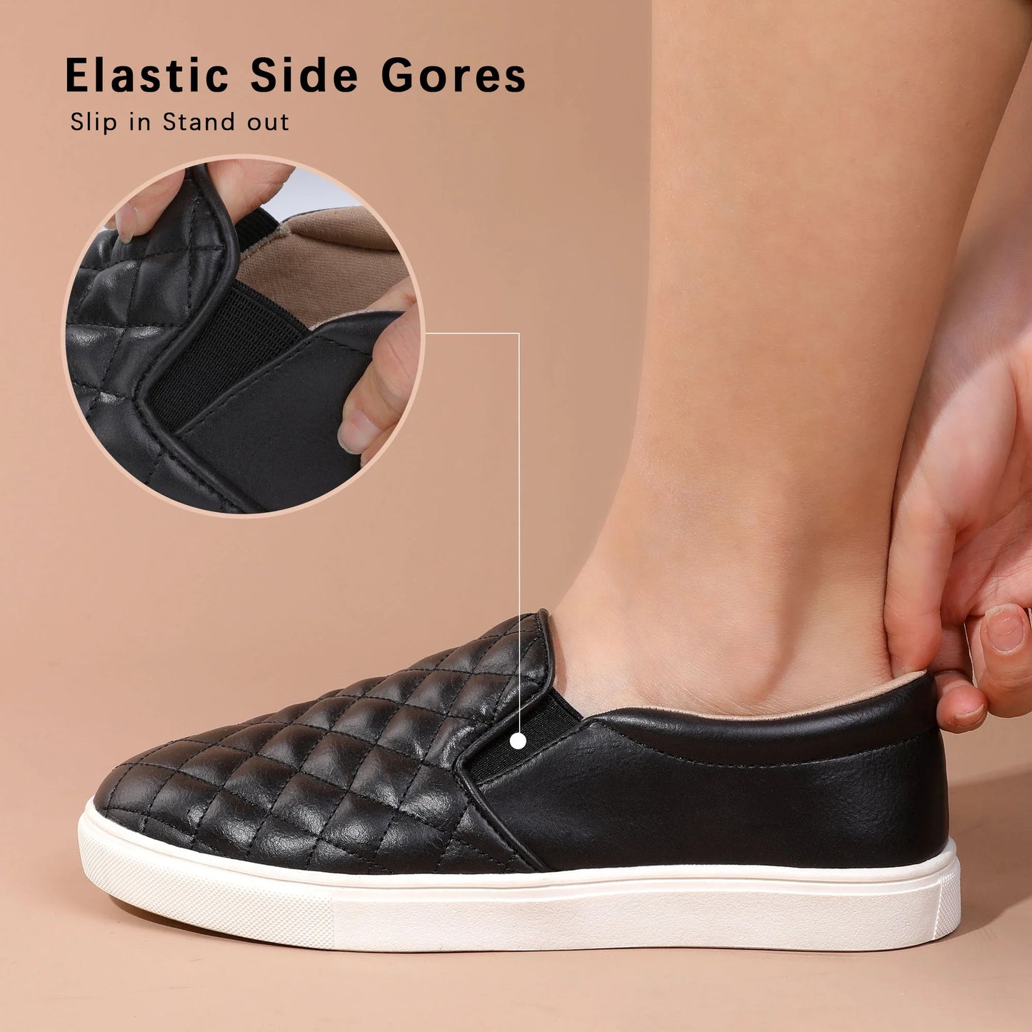 Womens Loafers Slip on Sneakers for Women Comfort Low Top Casual Shoes with Memory Foam Black Size 8.5