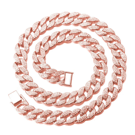 Mens Cuban Link Chain Gold Silver Rose Gold Plated Bling Miami Cuban Necklace Diamond Chain for Men 15MM Iced Out Hip Hop Jewelry