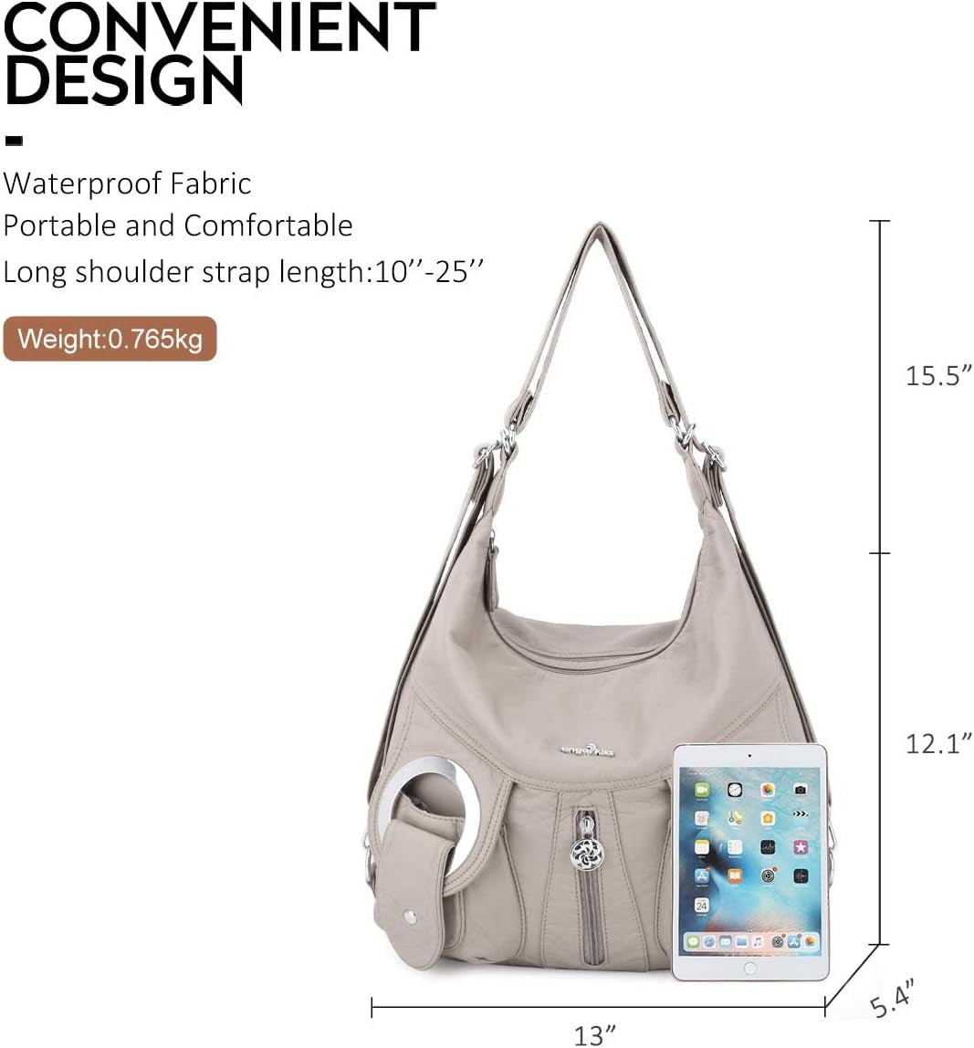 Angel Kiss Purses and Handbags for Women Multi-Pocket Roomy Hobo Shoulder Bags Ladies Satchel Tote Washed Soft Leather Bag