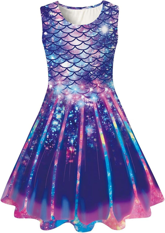 Mermaid Dress Girls Kids Summer Sleeveless Sundress Birthday Outfit Twirly Party Clothes 4-13 Years