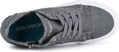 Wedge Sneakers for Women Fashion Canvas Shoes Casual Platform Hidden Heel Womens Slip on Sneaker Non Slip Side Zipper